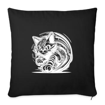 Chat domestique sauvage maladroit dans le style de tatouage - Housse de coussin décorative 45 x 45 cm - noir - Devant