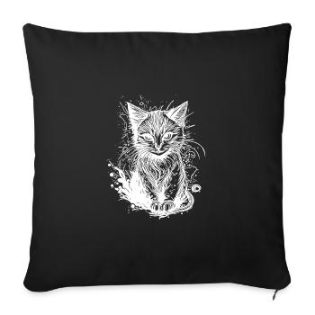 Petit chat câlin dans le style de tatouage vintage - Housse de coussin décorative 45 x 45 cm - noir - Devant