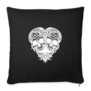 Heart of Two Skulls Tribal Tattoo Style - Sofa pillowcase 17,3'' x 17,3'' (45 x 45 cm) - black - Front