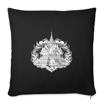 Coucher de soleil derrière un temple exotique de Thaïlande - Housse de coussin décorative 45 x 45 cm - noir - Devant