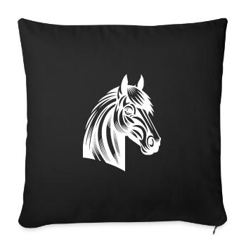 Portrait de Style de tatouage de tête de cheval - Housse de coussin décorative 45 x 45 cm - noir - Devant