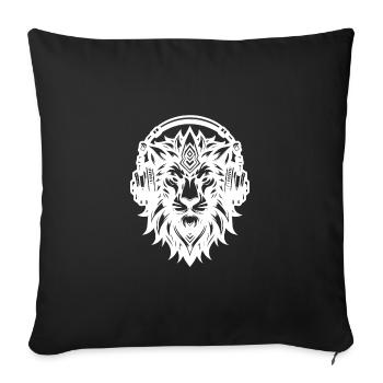 Tête de lion tribal avec écouteurs - Housse de coussin décorative 45 x 45 cm - noir - Devant