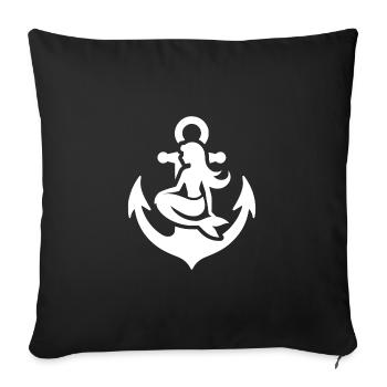 Tattoo Ship Anchor with Pretty Mermaid - Sofa pillowcase 17,3'' x 17,3'' (45 x 45 cm) - black - Front