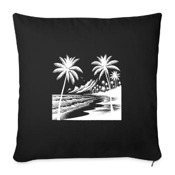 Côte volcanique avec palmiers, plage et mer - Housse de coussin décorative 45 x 45 cm - noir - Devant