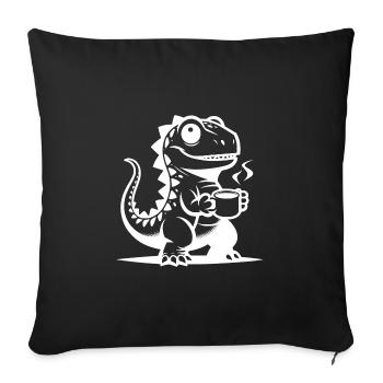 Bébé Dino avec tasse à café drôle de petit dinosaure - Housse de coussin décorative 45 x 45 cm - noir - Devant