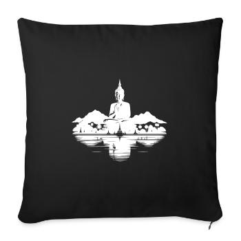 Paysage du temple bouddhiste de Thaïlande - Housse de coussin décorative 45 x 45 cm - noir - Devant