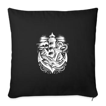 Phare rougeoyant sur la côte avec ancre - Housse de coussin décorative 45 x 45 cm - noir - Devant