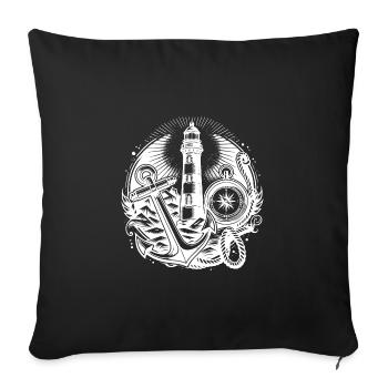 Phare côtier avec boussole, ancre et feu - Housse de coussin décorative 45 x 45 cm - noir - Devant