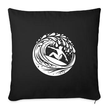 Surfer der mit Surfboard in den Wellen surft - Sofakissenbezug 45 x 45 cm - Schwarz - Vorne