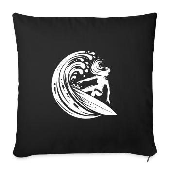 Sporty female surfer surfing in big wave - Sofa pillowcase 17,3'' x 17,3'' (45 x 45 cm) - black - Front