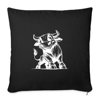 Drôle de taureau crayon avec d’énormes cornes - Housse de coussin décorative 45 x 45 cm - noir - Devant