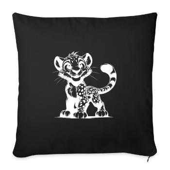 Croquis de portrait de bébé léopard pour enfants souriants - Housse de coussin décorative 45 x 45 cm - noir - Devant