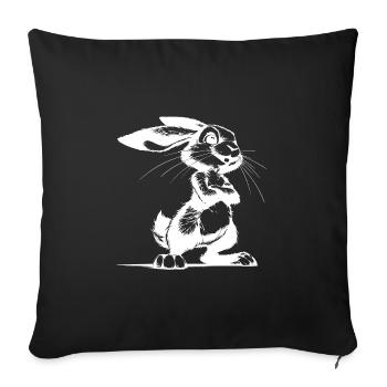 Stolzer Hase mit großen Augen und riesigen Ohren - Sofakissenbezug 45 x 45 cm - Schwarz - Vorne