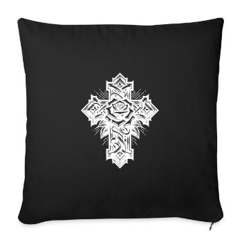 Croix géométrique avec rose et feuilles - Housse de coussin décorative 45 x 45 cm - noir - Devant