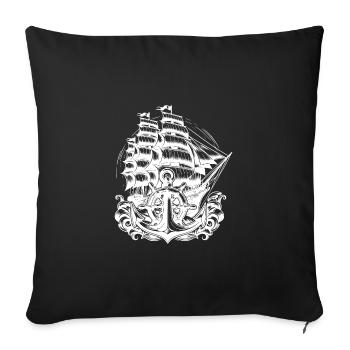 Sailing Ship with Set Sails Anchor Steering Wheel - Sofa pillowcase 17,3'' x 17,3'' (45 x 45 cm) - black - Front