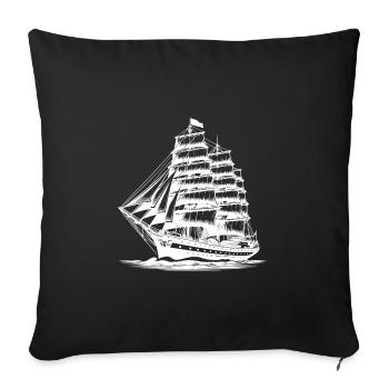Vieux voilier dans les vagues avec voiles fixes - Housse de coussin décorative 45 x 45 cm - noir - Devant