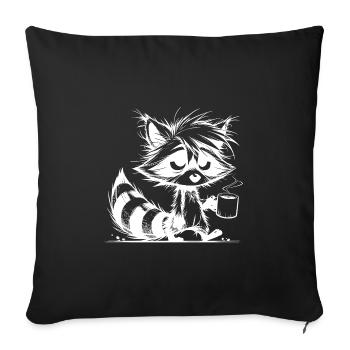 Sleepy tired raccoon with coffee cup - Sofa pillowcase 17,3'' x 17,3'' (45 x 45 cm) - black - Front