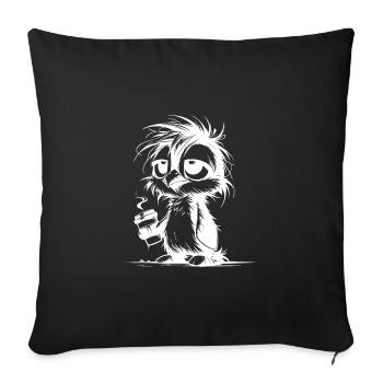 Tousled tired penguin with coffee mug - Sofa pillowcase 17,3'' x 17,3'' (45 x 45 cm) - black - Front