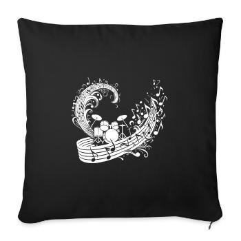 Schlagzeug mit schwebenden Musik Noten - Sofakissenbezug 45 x 45 cm - Schwarz - Vorne