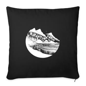 Plage et mer avec palmiers et montagnes - Housse de coussin décorative 45 x 45 cm - noir - Devant