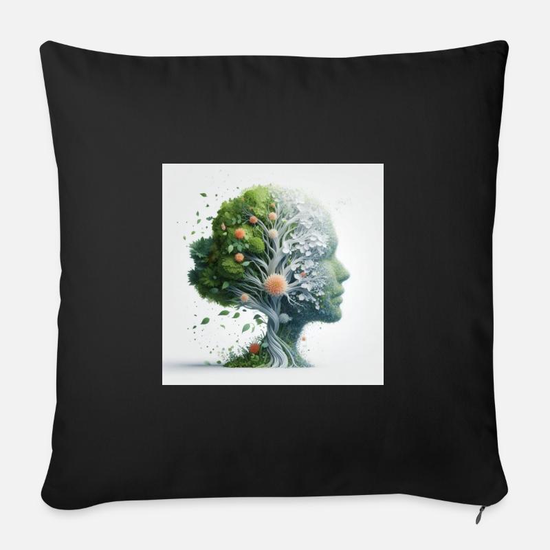 Abstrakte Kunst: Frau und Natur - Sofakissenbezug 45 x 45 cm - Schwarz