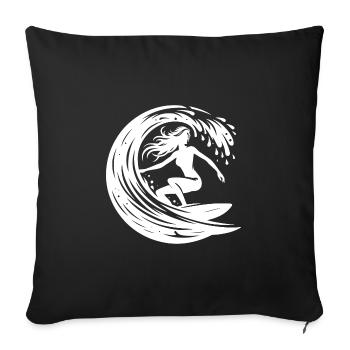 Surfeur élégant avec planche de surf dans un tunnel de vagues - Housse de coussin décorative 45 x 45 cm - noir - Devant