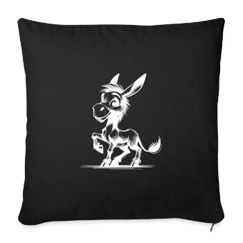 Petit âne aux longues oreilles dessin au crayon - Housse de coussin décorative 45 x 45 cm - noir - Devant