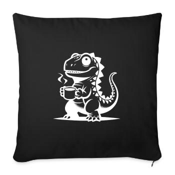 Drôle avec des dinosaures, bébé dino avec une tasse à café - Housse de coussin décorative 45 x 45 cm - noir - Devant