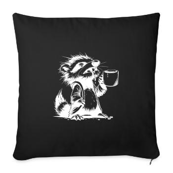 Waschbär mit Kaffeetasse extrem müde Zeichnung - Sofakissenbezug 45 x 45 cm - Schwarz - Vorne