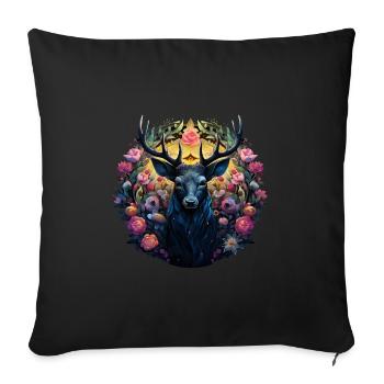 Deer Power Animal & Flowers, Traditional Shirt Village Festival - Sofa pillowcase 17,3'' x 17,3'' (45 x 45 cm) - black - Front