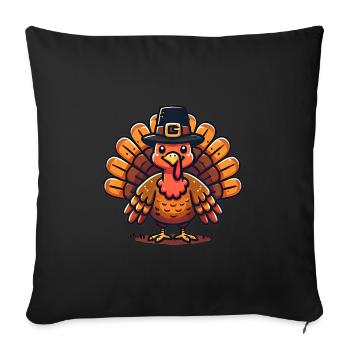 Thanksgiving Turkey in Pilgrim Hat Design - Sofakissenbezug 45 x 45 cm - Schwarz - Vorne