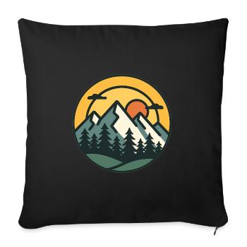 Art d'aventure au coucher du soleil en montagne - Housse de coussin décorative 45 x 45 cm - noir - Devant