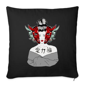 Masque japonais Geisha - Housse de coussin décorative 45 x 45 cm - noir - Devant