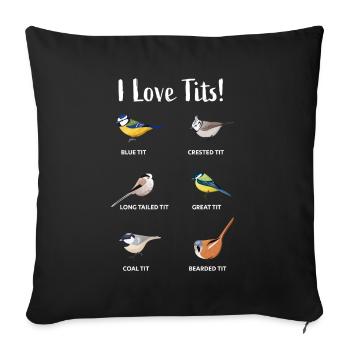J'adore les seins | Cadeau d'oiseau drôle pour les ornithologues amateurs - Housse de coussin décorative 45 x 45 cm - noir - Devant