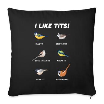 Cadeau drôle pour ornithologue | J'aime les seins (oiseaux) - Housse de coussin décorative 45 x 45 cm - noir - Devant