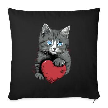 Chat mignon avec cœur pour les amoureux des chats aiment bébé - Housse de coussin décorative 45 x 45 cm - noir - Devant