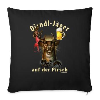 JD - Jäger Designs - Dirndl Jäger auf der Pirsch - - Sofakissenbezug 45 x 45 cm - Schwarz - Vorne