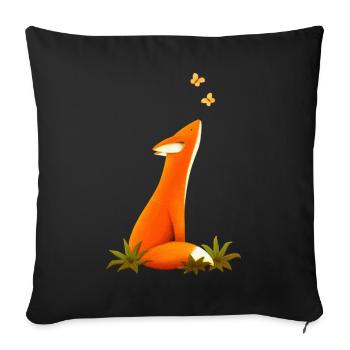 Fuchs und Schmetterlinge, Tiere, Tierkinder - Sofakissenbezug 45 x 45 cm - Schwarz - Vorne