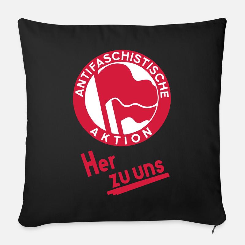 Antifaschistische Aktion - Her zu uns! Antifa Logo - Sofakissenbezug 45 x 45 cm - Schwarz