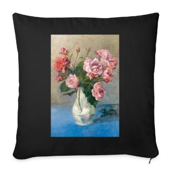 Painting - Painting with Roses in vase. - Sofa pillowcase 17,3'' x 17,3'' (45 x 45 cm) - black - Front