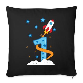 1. Anniversaire bébé enfant fusée - Housse de coussin décorative 45 x 45 cm - noir - Devant