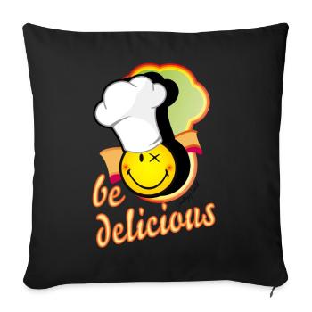cheerful smiley face with large chef's hat - Sofa pillowcase 17,3'' x 17,3'' (45 x 45 cm) - black - Front
