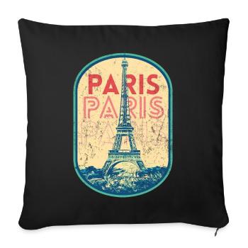 Badge retro, Paris France est ma ville natale - Housse de coussin décorative 45 x 45 cm - noir - Devant