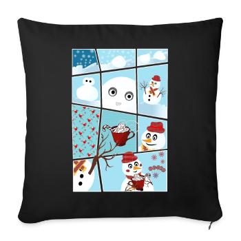 Noël et histoire du bonhomme de neige hereux - Housse de coussin décorative 45 x 45 cm - noir - Devant