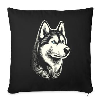 Husky head, black white, dog sled - Sofa pillowcase 17,3'' x 17,3'' (45 x 45 cm) - black - Front