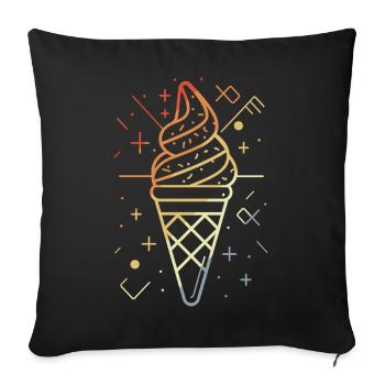 Cornet de crème glacée croquis style rétro - Housse de coussin décorative 45 x 45 cm - noir - Devant