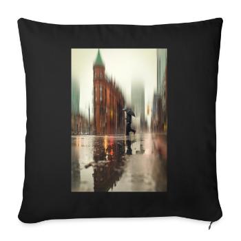 Entre pluie et réflexion – moment citadin - Housse de coussin décorative 45 x 45 cm - noir - Devant