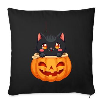Chat d’Halloween avec citrouille d’Halloween - Housse de coussin décorative 45 x 45 cm - noir - Devant