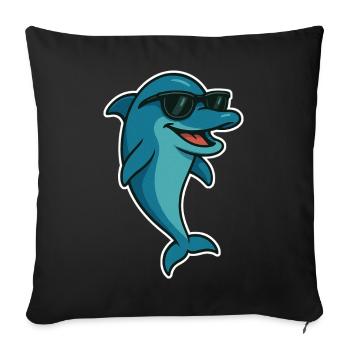 Delfin mit Sonnebrille - Sofakissenbezug 45 x 45 cm - Schwarz - Vorne