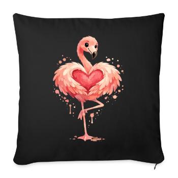 Flamingo with Heart | Cute Pink Animal Gift - Sofa pillowcase 17,3'' x 17,3'' (45 x 45 cm) - black - Front